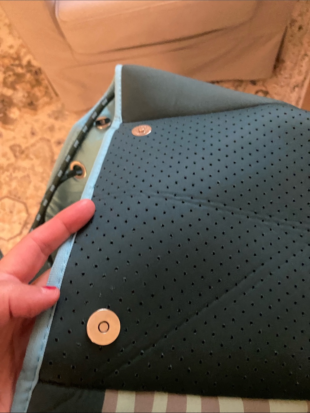 Teal Blue Graphic Tote Bag with Sea Life Print - Picture 5 of 6